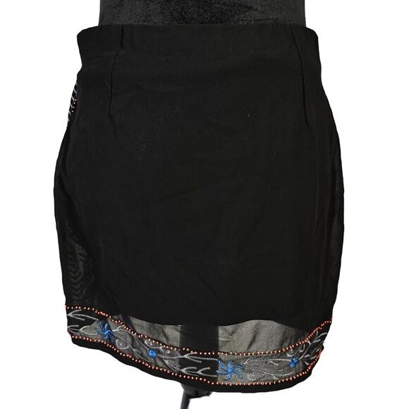 LULUS Women’s Tribal Embroidered and Beaded Mini Skirt | Black | Size Large - Picture 3 of 6
